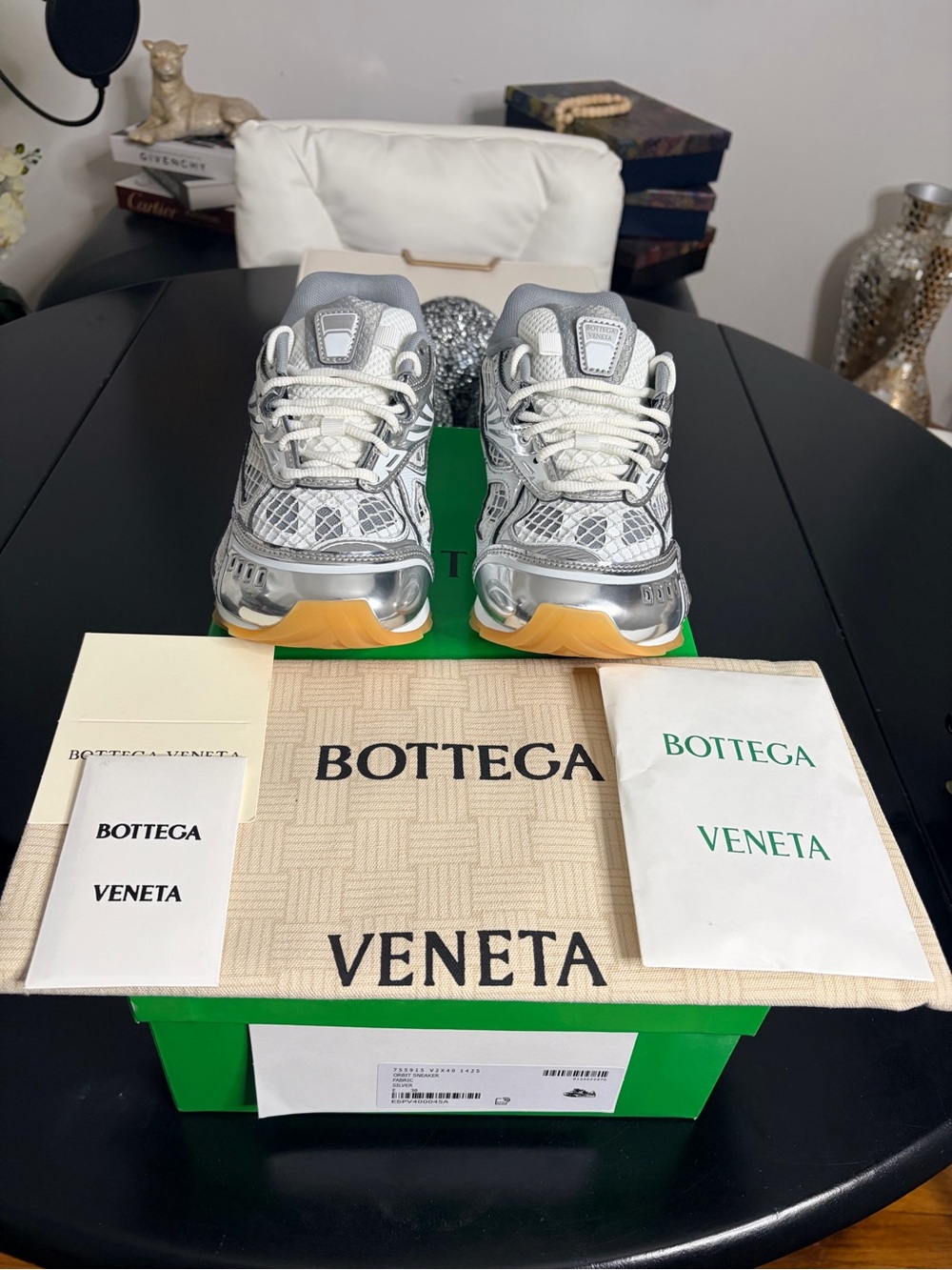 Bottega Veneta white & silver sneakers with reflective accents